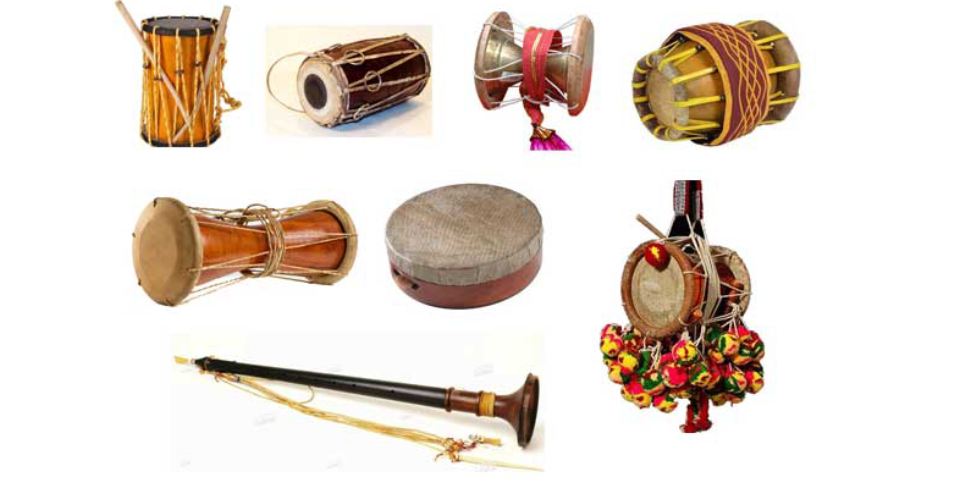 A Various Collection Of Indian Folk Music Instruments.